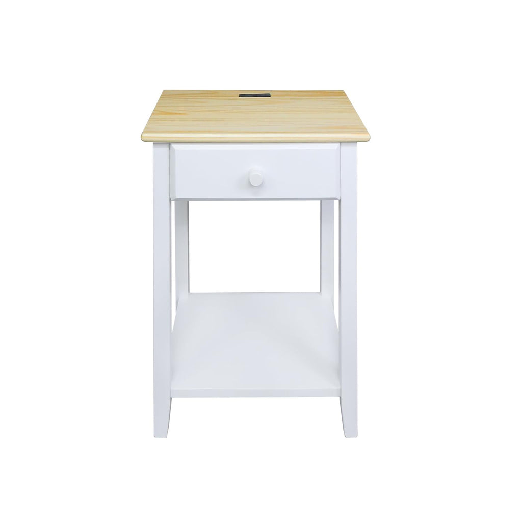 Casual Home Owl Night Stand with USB Port Charging Station and Drawer, 17.5"W x 14.25"D x 24.5"H, Warm Brown