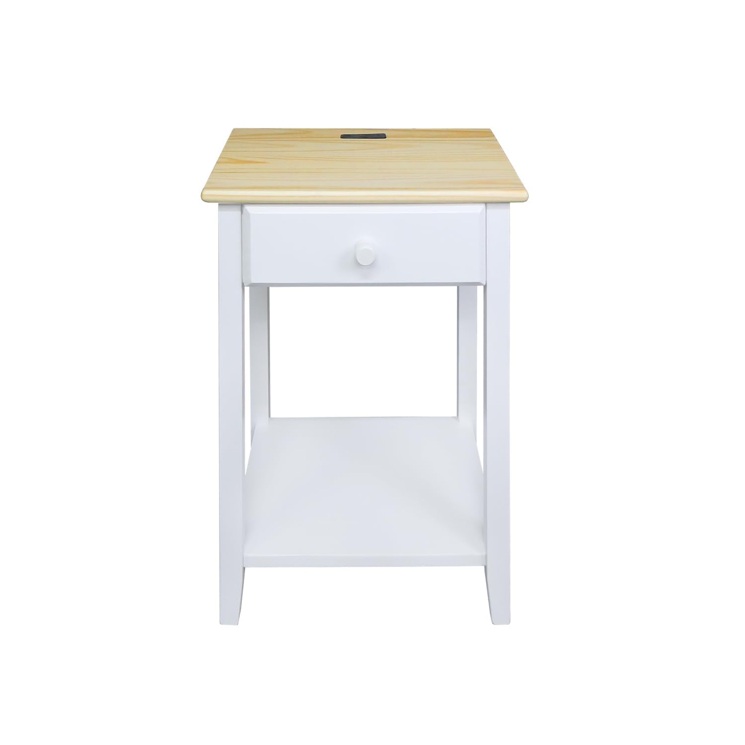 Casual Home Owl Night Stand with USB Port Charging Station and Drawer, 17.5"W x 14.25"D x 24.5"H, Warm Brown