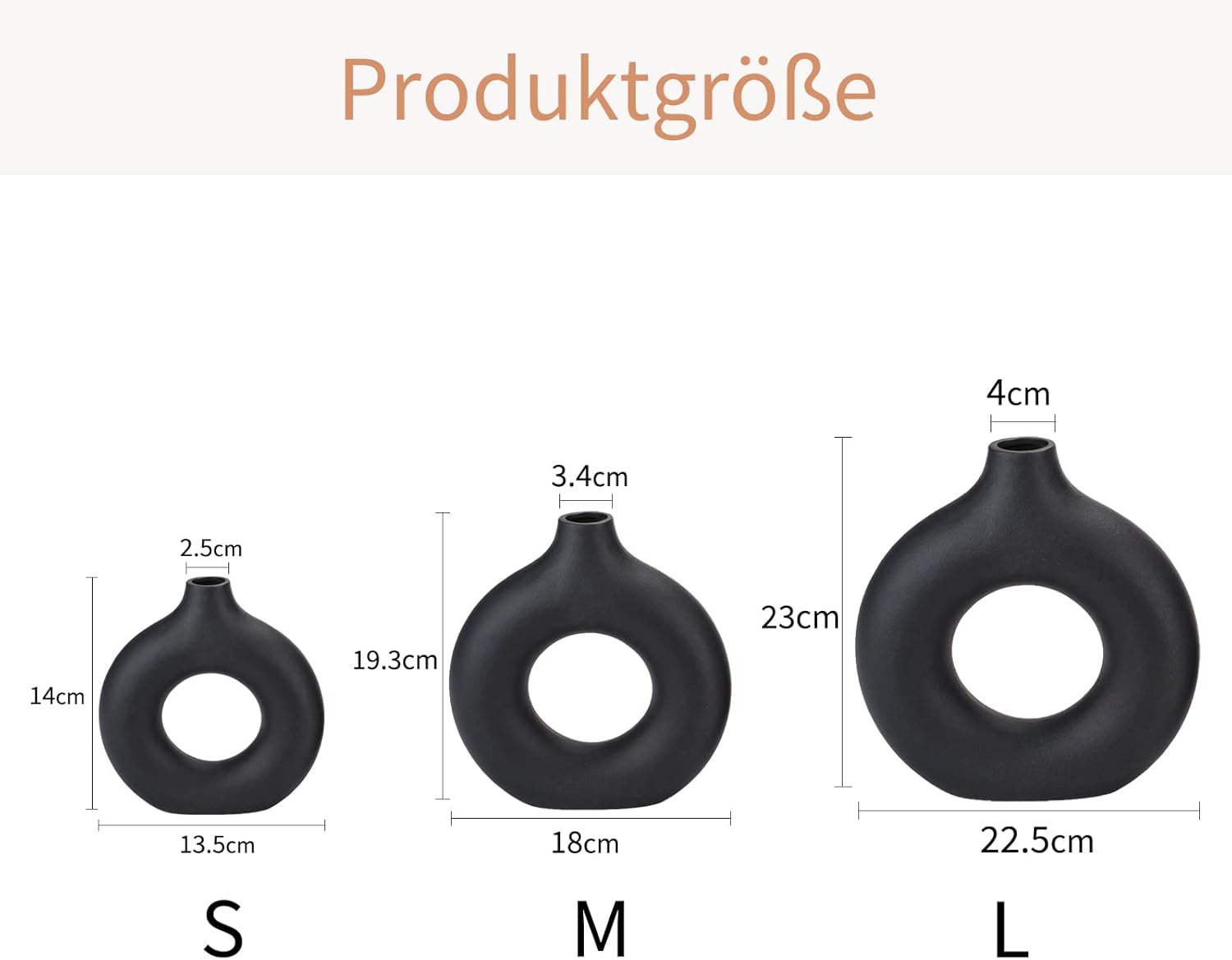 CEMABT Black Donut Vase Hollow Ceramic Vase for Flowers Handmade Minimalist Boho ins Style Modern Home Decor for Wedding Dinner Table Party Living Room Office Bedroom