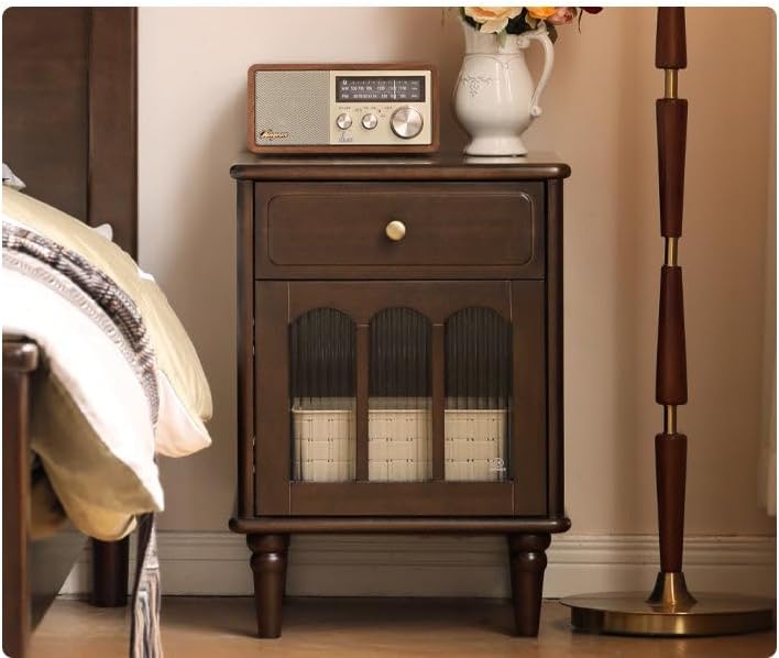 GVAwood Black Walnut, Poplar Solid Wood American Retro Nightstand 16.5x15.7x22.8 inch / 42x40x58cm / Dark Walnut Color/Poplar Solid Wood Left-Hand Door Nightstand
