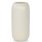 Ceramic Vase for Flowers – Modern Small Ribbed Textured Flower Vase for Home Decor, Pampas Grass, Decorative, Farmhouse, Coffee Table, Kitchen Centerpieces, Bookshelf and Home Living (White)