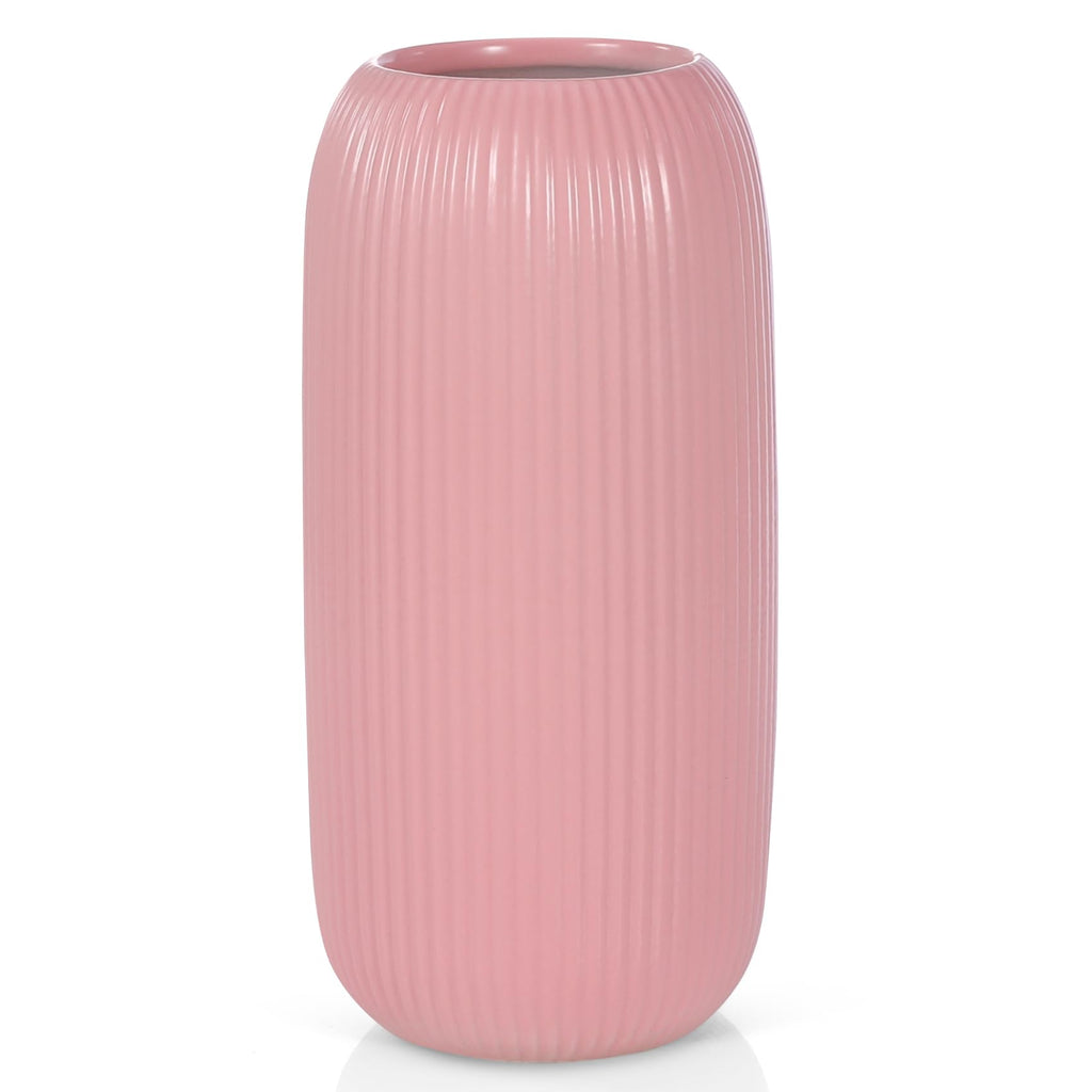 Ceramic Vase for Flowers – Modern Small Ribbed Textured Flower Vase for Home Decor, Pampas Grass, Decorative, Farmhouse, Coffee Table, Kitchen Centerpieces, Bookshelf and Home Living (White)