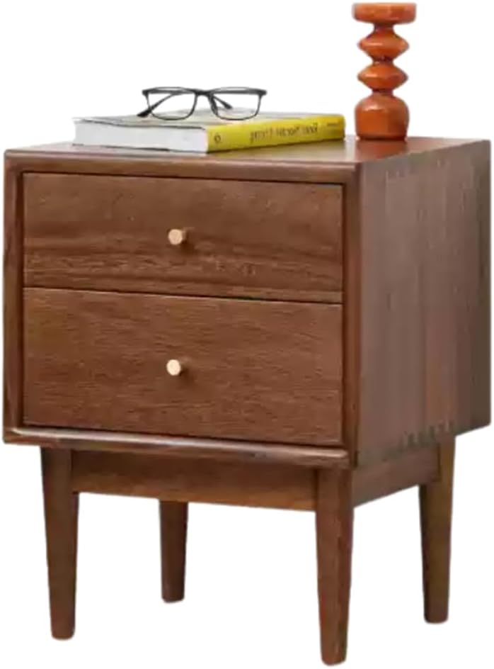 GVAwood Solid Wood Nightstand, Walnut Finish Bedside Table, Real Wood Side Table for Bedroom, Modern Compact Night Stand with Storage, Mid Century End Table Furniture, 15.7 x 13.8 x 19.7 Inch