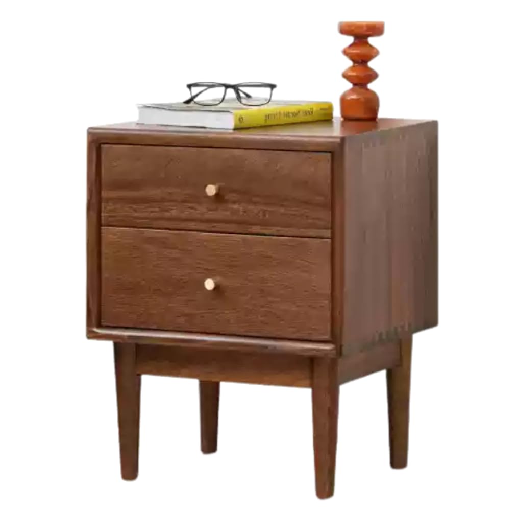 GVAwood Solid Wood Nightstand, Walnut Finish Bedside Table, Real Wood Side Table for Bedroom, Modern Compact Night Stand with Storage, Mid Century End Table Furniture, 15.7 x 13.8 x 19.7 Inch