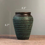 Handmade Rustic Ceramic Flower Vase, Classic Farmhouse Vases for Home Living Room Bedroom Office Table Kitchen Shelf Decor (Green)