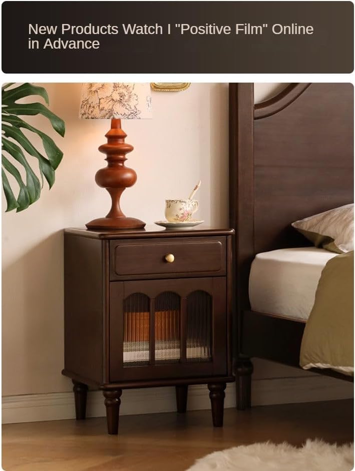 GVAwood Black Walnut, Poplar Solid Wood American Retro Nightstand 16.5x15.7x22.8 inch / 42x40x58cm / Dark Walnut Color/Poplar Solid Wood Left-Hand Door Nightstand