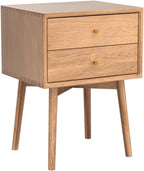 Night Stand, Midcentury Modern Solid Wood Nightstand with Drawer, Durable Sturdy Tall Bedside Tables with High Stool Leg, 17.72 W x 13.78 D x 23.63 H Inches (Natural)