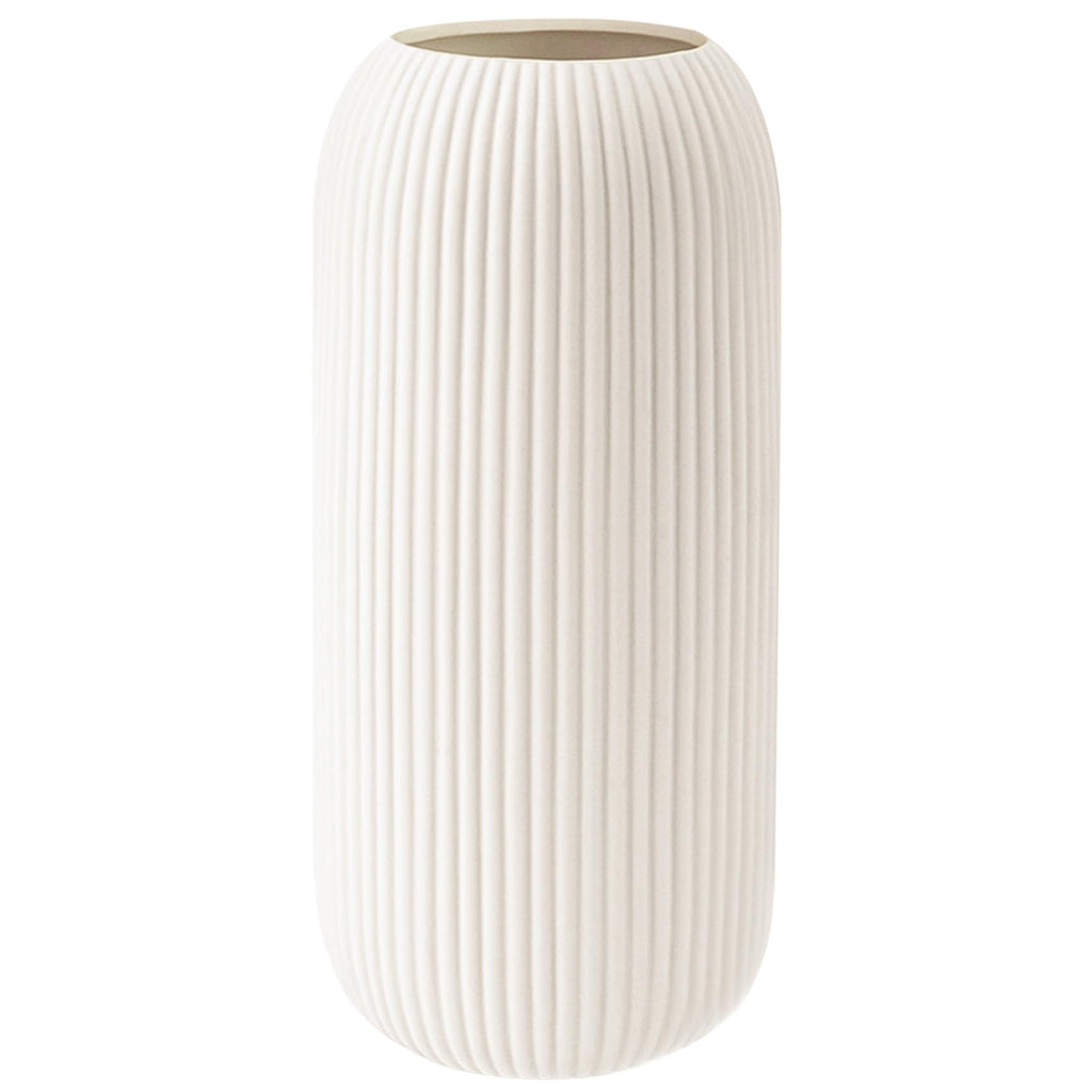 Ceramic Vase for Flowers – Modern Small Ribbed Textured Flower Vase for Home Decor, Pampas Grass, Decorative, Farmhouse, Coffee Table, Kitchen Centerpieces, Bookshelf and Home Living (White)