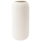 Ceramic Vase for Flowers – Modern Small Ribbed Textured Flower Vase for Home Decor, Pampas Grass, Decorative, Farmhouse, Coffee Table, Kitchen Centerpieces, Bookshelf and Home Living (White)