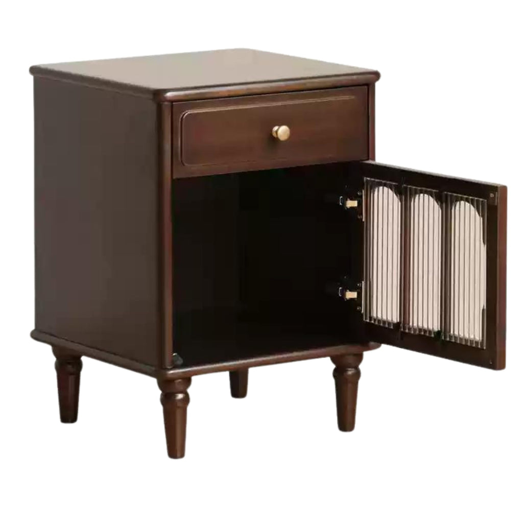 GVAwood Black Walnut, Poplar Solid Wood American Retro Nightstand 16.5x15.7x22.8 inch / 42x40x58cm / Dark Walnut Color/Poplar Solid Wood Left-Hand Door Nightstand