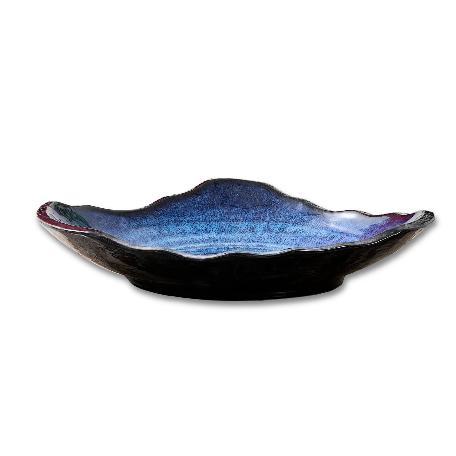 Large Ceramic Decorative Bowl – Blue Reactive Glaze Centerpiece Bowl, Modern Coffee Table Decor Dish, Entryway Catchall Key Bowl, Decorative Fruit Bowl for Dining Table Living Room (12” Dish)