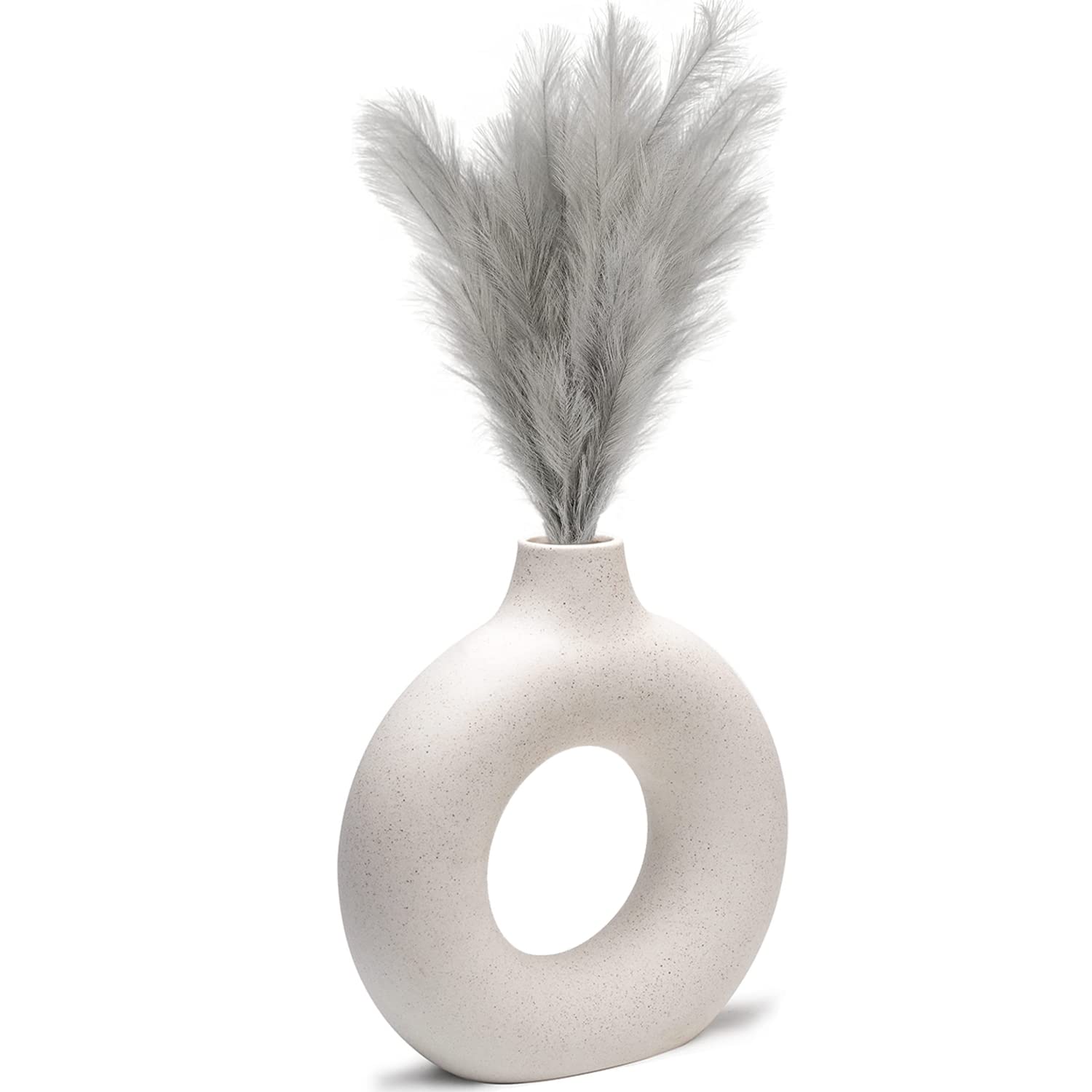 CEMABT Black Donut Vase Hollow Ceramic Vase for Flowers Handmade Minimalist Boho ins Style Modern Home Decor for Wedding Dinner Table Party Living Room Office Bedroom（M