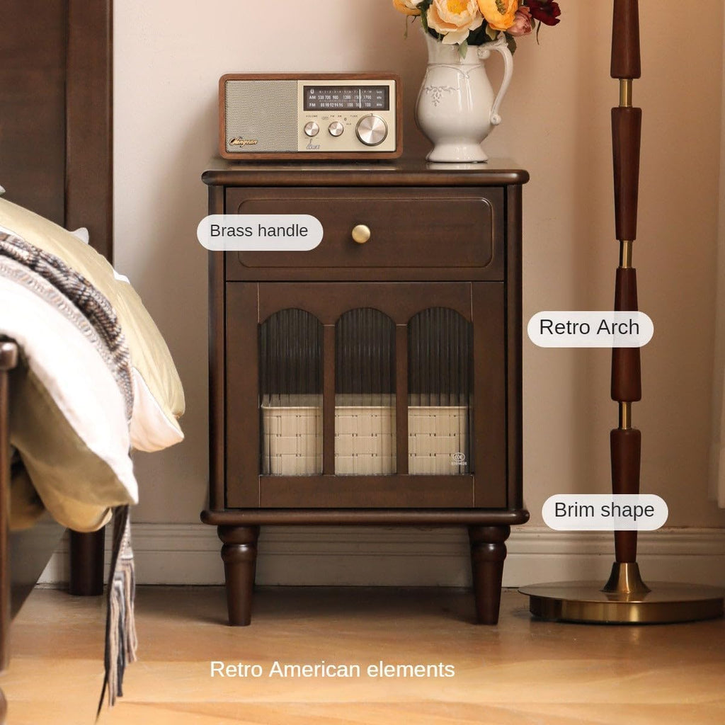 GVAwood Black Walnut, Poplar Solid Wood American Retro Nightstand 16.5x15.7x22.8 inch / 42x40x58cm / Dark Walnut Color/Poplar Solid Wood Left-Hand Door Nightstand