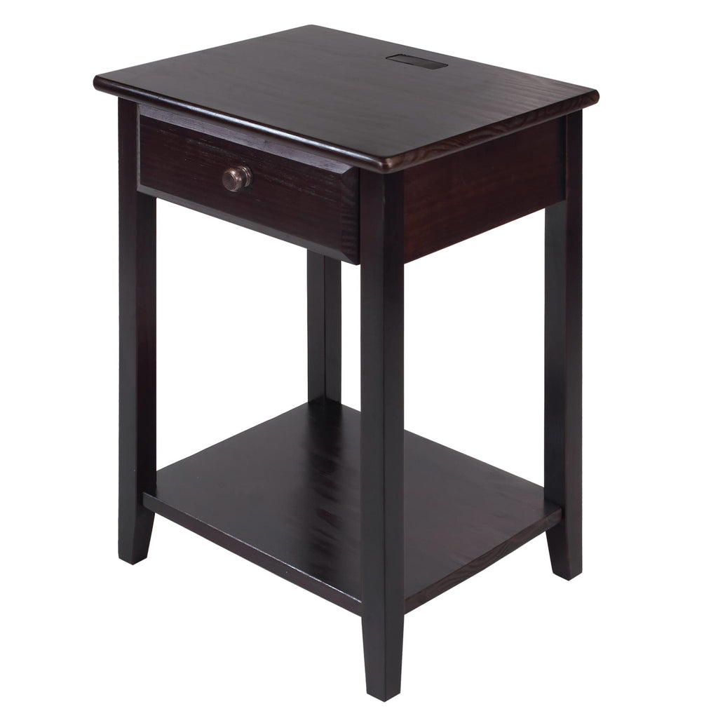 Casual Home Owl Night Stand with USB Port Charging Station and Drawer, 17.5"W x 14.25"D x 24.5"H, Warm Brown
