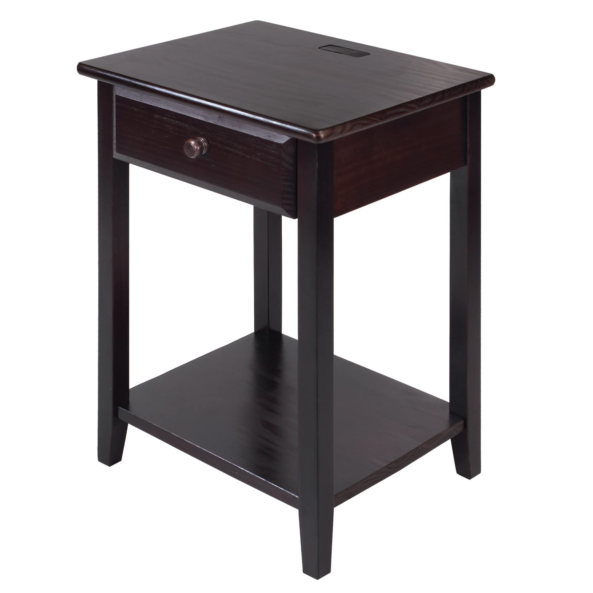 Casual Home Owl Night Stand with USB Port Charging Station and Drawer, 17.5"W x 14.25"D x 24.5"H, Warm Brown