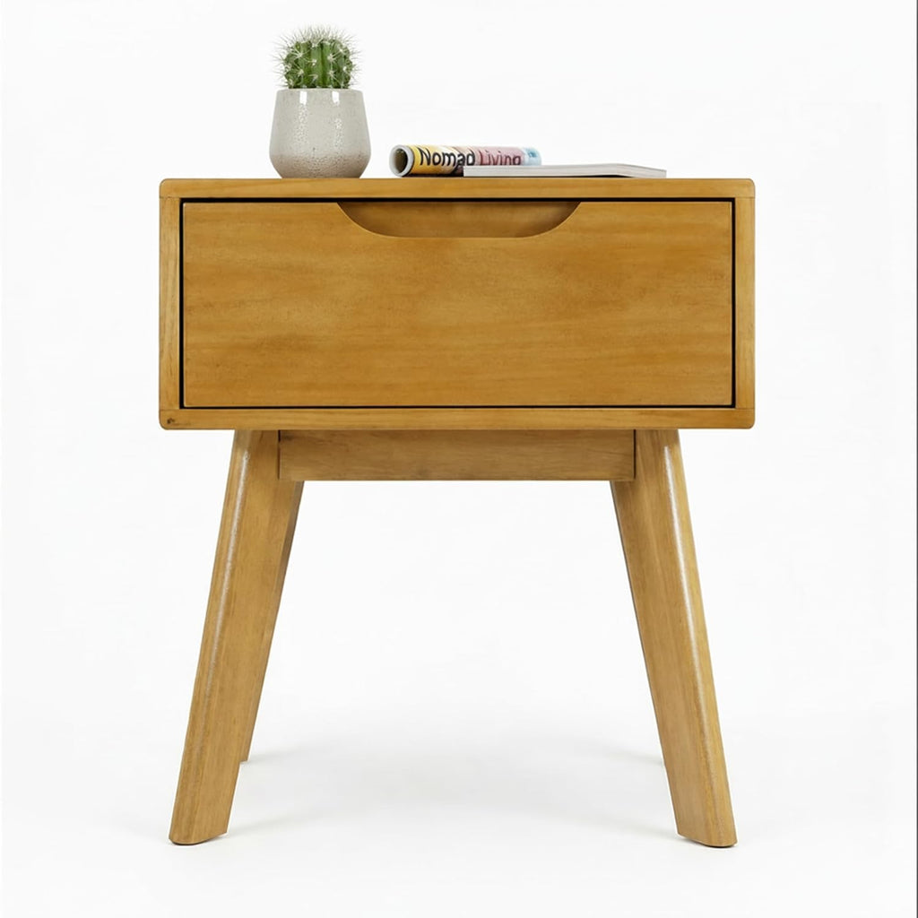 Scandinavian Night-Stand - Solid Wood Nightstand - Minimalist Bedside Table with Drawer