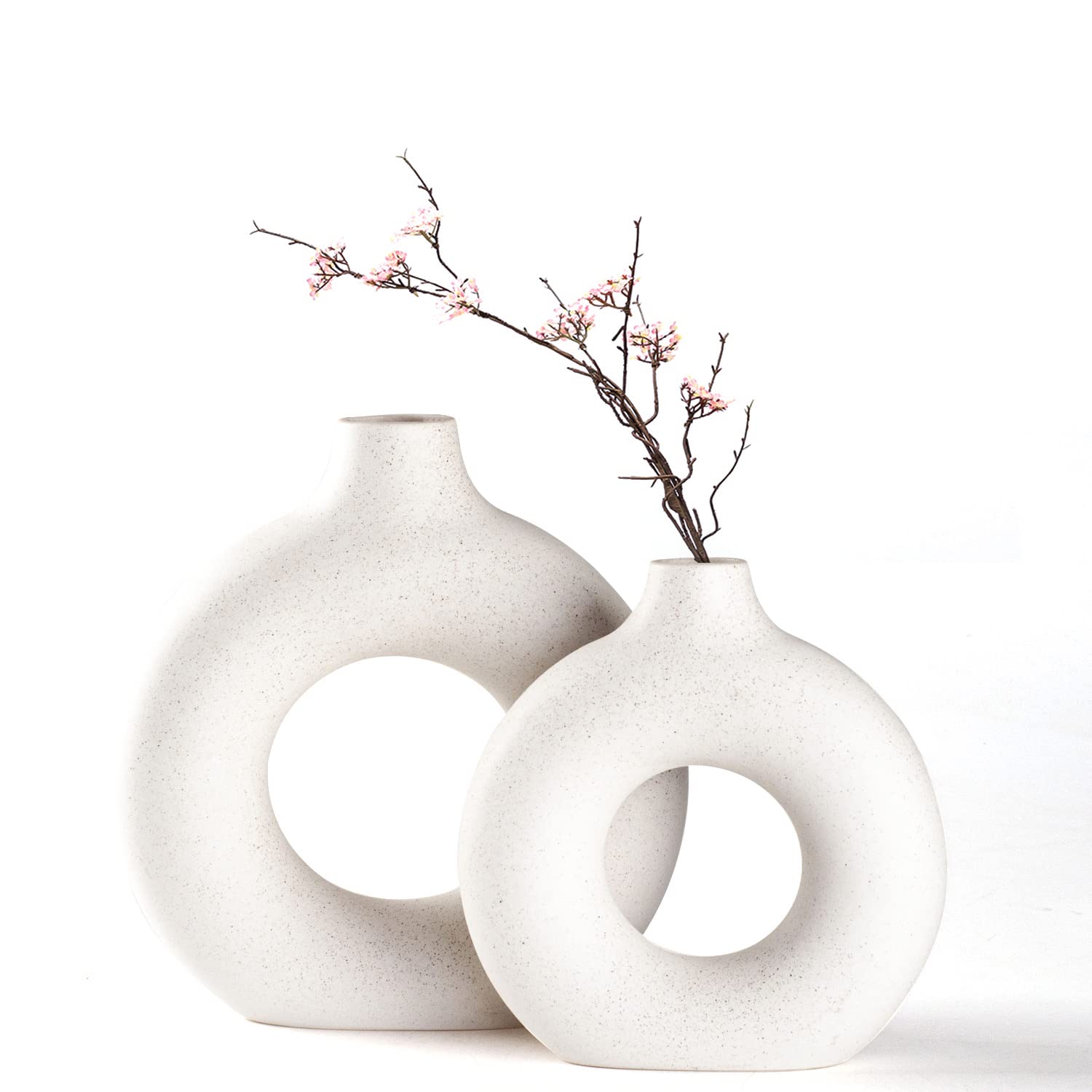 CEMABT Black Donut Vase Hollow Ceramic Vase for Flowers Handmade Minimalist Boho ins Style Modern Home Decor for Wedding Dinner Table Party Living Room Office Bedroom（M