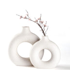 CEMABT Black Donut Vase Hollow Ceramic Vase for Flowers Handmade Minimalist Boho ins Style Modern Home Decor for Wedding Dinner Table Party Living Room Office Bedroom