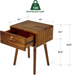 Bme Caden Solid Wood Nightstand/Side Table/End Table, Fully Assembled, with 1-Drawer for Mid Century Bedroom and Living Room, Caramel