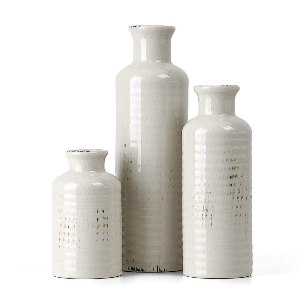 CUCUMI Ceramic Vase Set of 5, Home Decor Farmhouse Décor Handmade Pottery Vases for Pampas Grass, Dried Fresh Flowers, Table, Living Room, Kitchen, Shelf, Entryway Mantel Neutral Tones