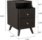 AQIMUELE Small Nightstand with Drawers, Solid Wood Bedside Table, Narrow Walnut Nightstand for Bedroom