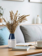 Ceramic Vase – 5.9” Tall Handmade Blue and White Glazed Pottery for Home Decor – Modern Asymmetrical Flower Vase for Living Room, Shelf, Table Centerpiece – 18oz / 500ml