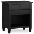 SIMPLIHOME Carlton Bedside Table - 24 inch Wide Solid Wood Nightstand Table in Rustic Natural Aged Brown, Transitional Bedroom Side or End Table with 2 Drawers, Open Storage Shelf and Bronze Hardware