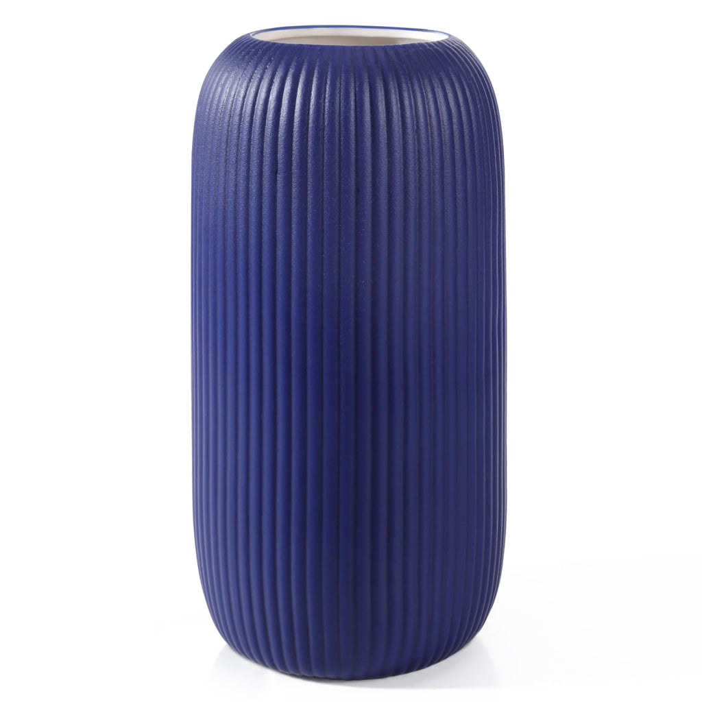 Ceramic Vase for Flowers – Modern Small Ribbed Textured Flower Vase for Home Decor, Pampas Grass, Decorative, Farmhouse, Coffee Table, Kitchen Centerpieces, Bookshelf and Home Living (White)