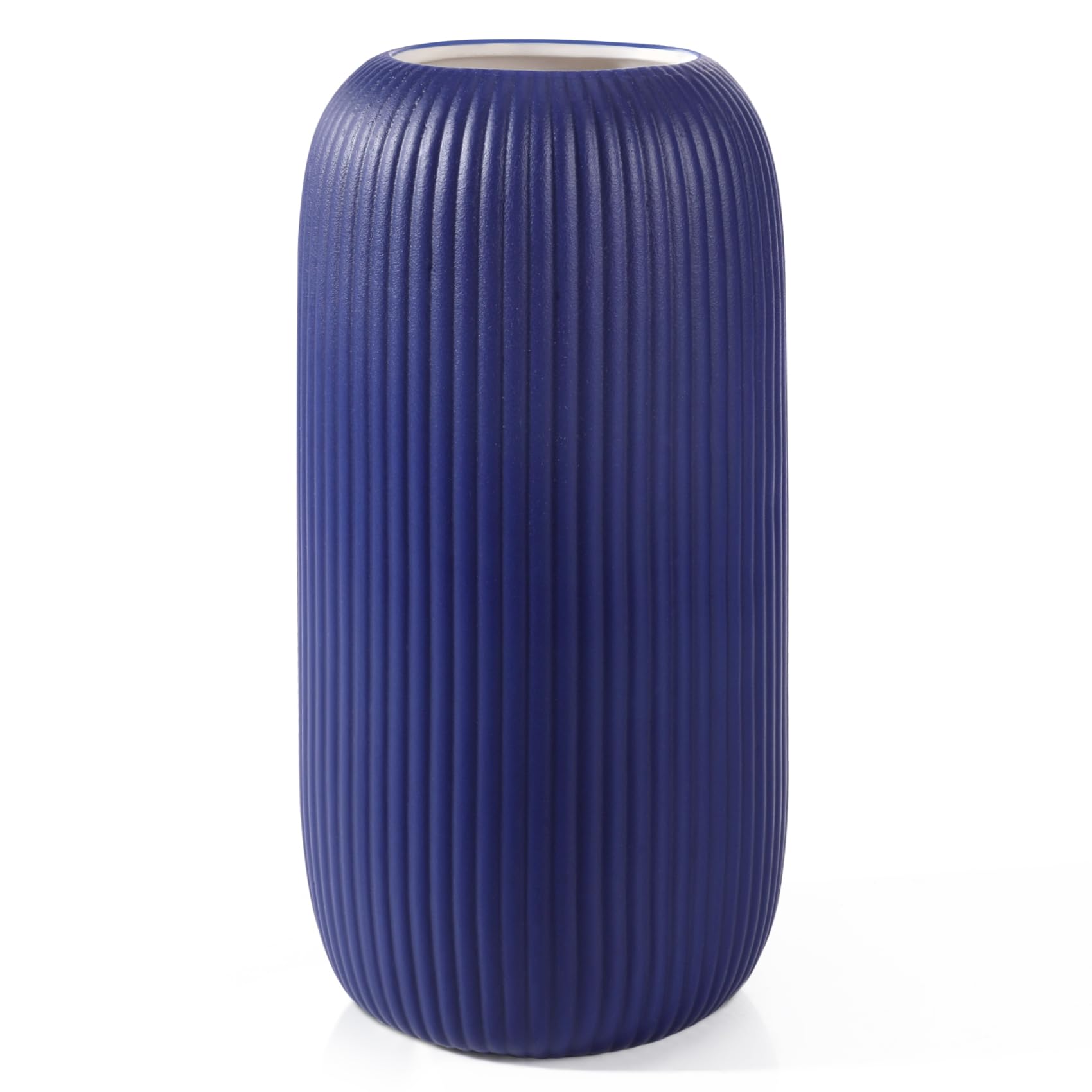 Ceramic Vase for Flowers – Modern Small Ribbed Textured Flower Vase for Home Decor, Pampas Grass, Decorative, Farmhouse, Coffee Table, Kitchen Centerpieces, Bookshelf and Home Living (White)