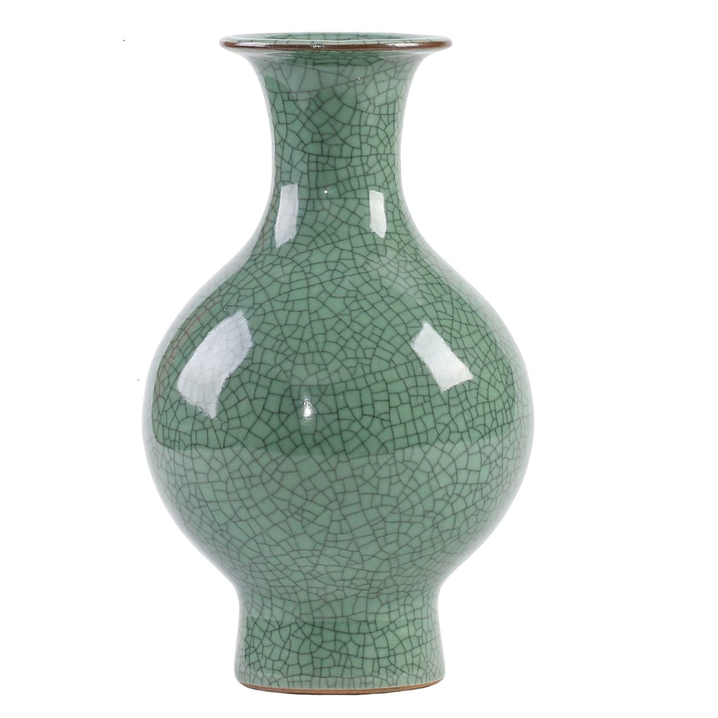Chinese Ceramic Art Handmade Antique ice Crack Glaze vases Big China Porcelain Flower Bottle Vase for Home Decoration(Green)