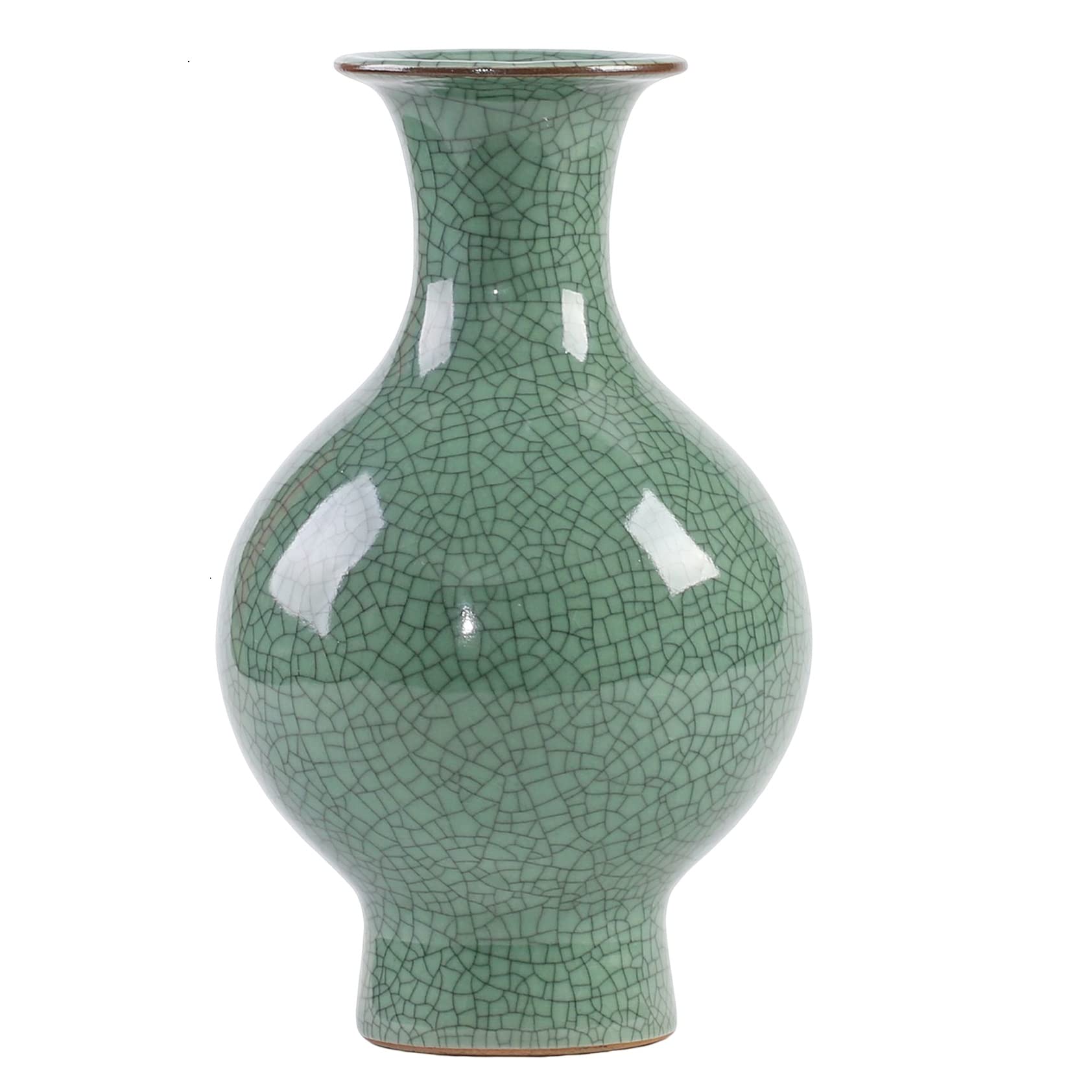 Chinese Ceramic Art Handmade Antique ice Crack Glaze vases Big China Porcelain Flower Bottle Vase for Home Decoration(Green)