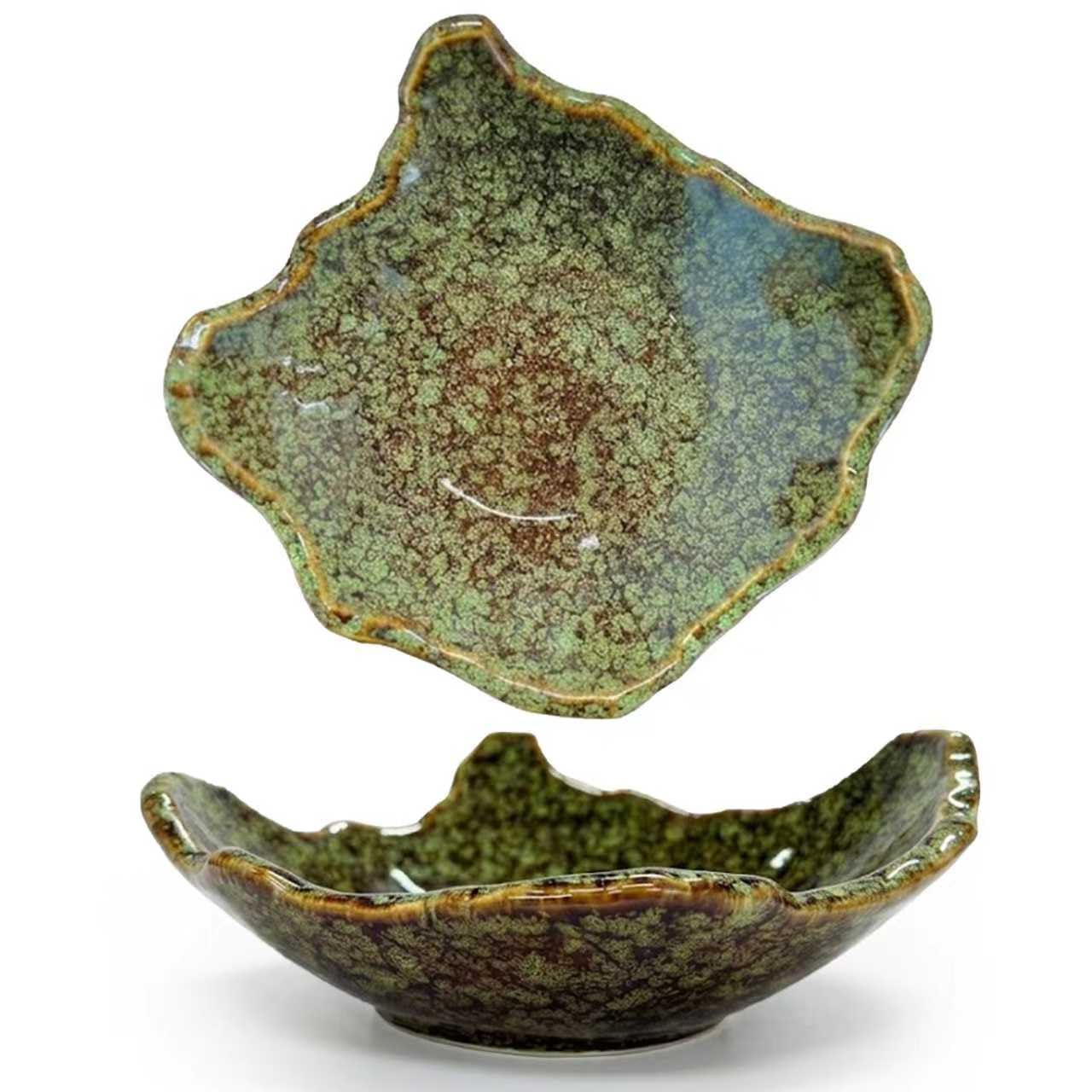 8" Small Ceramic Decorative Bowl 1 Pice – Irregular Rim Reactive Glaze Candy Bowl, Berry Bowl, Entryway Catchall, Japanese Style Fruit Dish for Tabletop or Home Decor (Blue)