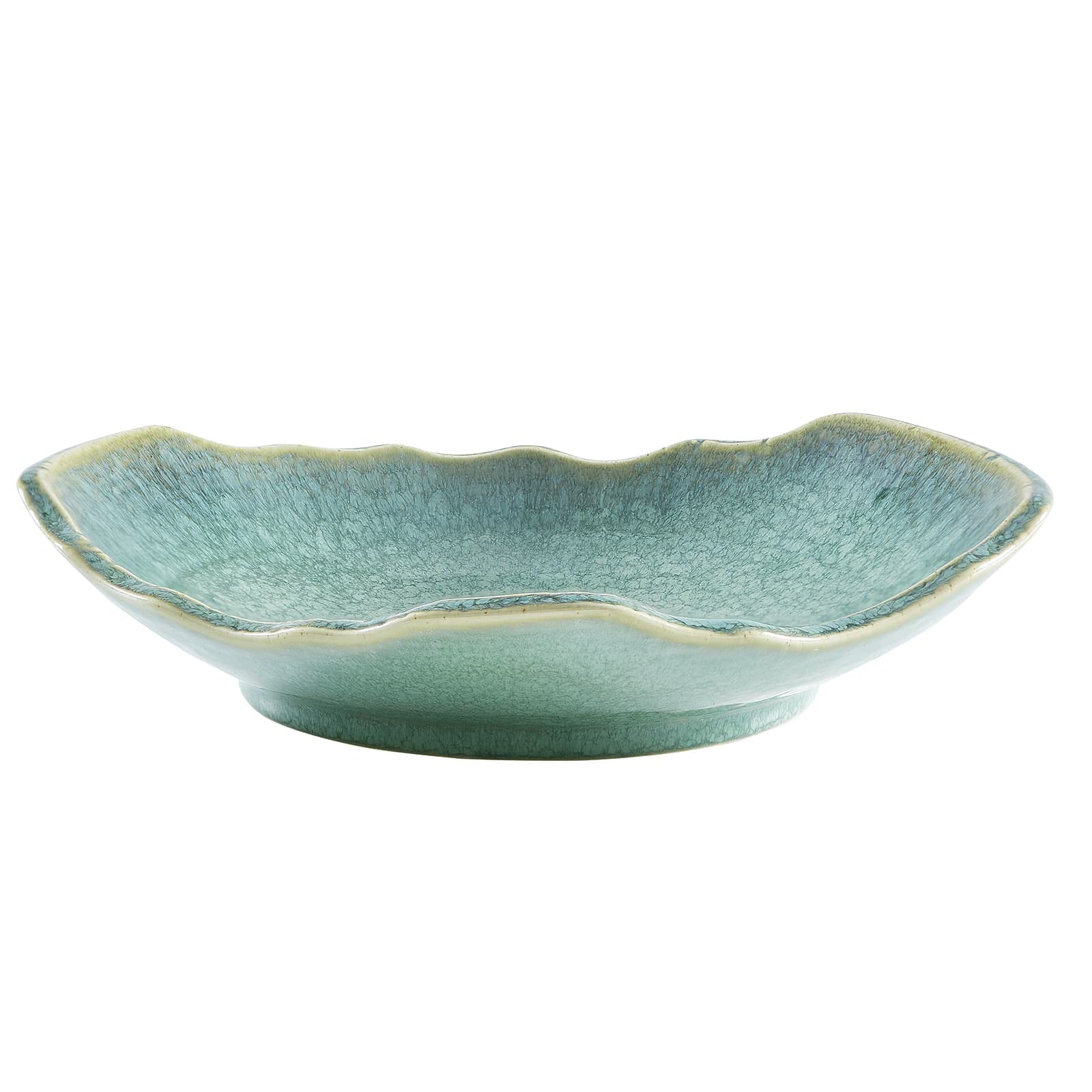 Large Ceramic Decorative Bowl – Blue Reactive Glaze Centerpiece Bowl, Modern Coffee Table Decor Dish, Entryway Catchall Key Bowl, Decorative Fruit Bowl for Dining Table Living Room (12” Dish)