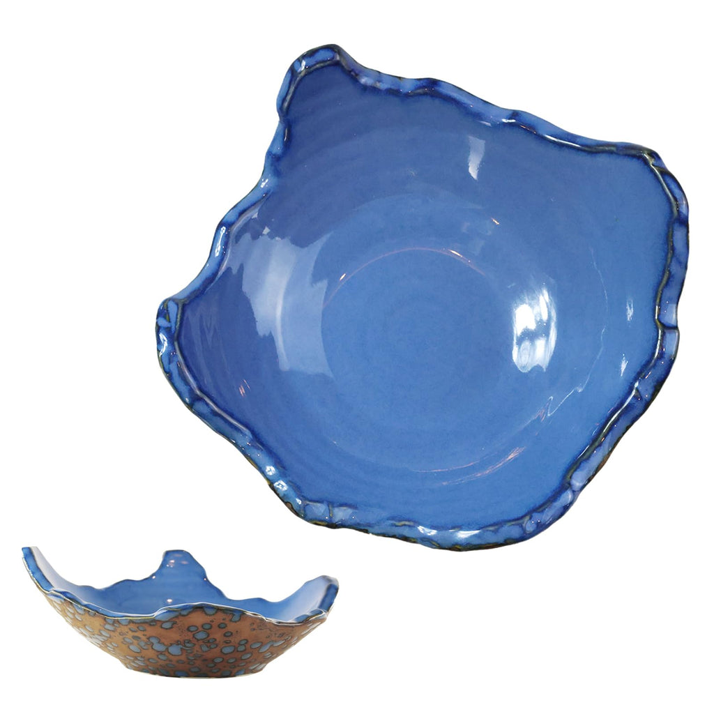 8" Ceramic Decorative Bowl，Irregular Rim Reactive Glaze Key Bowl For Entryway Table，Handcrafted Purse Catch All Bowls，Japanese Style Fruit Bowls For Tabletop or Home Decor