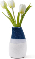 Ceramic Vase – 5.9” Tall Handmade Blue and White Glazed Pottery for Home Decor – Modern Asymmetrical Flower Vase for Living Room, Shelf, Table Centerpiece – 18oz / 500ml