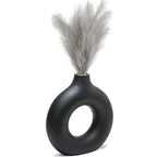 CEMABT Black Donut Vase Hollow Ceramic Vase for Flowers Handmade Minimalist Boho ins Style Modern Home Decor for Wedding Dinner Table Party Living Room Office Bedroom（M