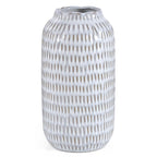 Ceramic Vase for Flowers – Modern Small Ribbed Textured Flower Vase for Home Decor, Pampas Grass, Decorative, Farmhouse, Coffee Table, Kitchen Centerpieces, Bookshelf and Home Living (White)