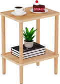 LUCKNOCK Solid Wood Side Table, 2-Tier Small End Table with Storage Shelf, Narrow Nightstand Bedside Table for Small Spaces, Bedroom, Living Room, Farmhouse, No-Tool Assembly.