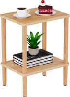 LUCKNOCK Solid Wood Side Table, 2-Tier Small End Table with Storage Shelf, Narrow Nightstand Bedside Table for Small Spaces, Bedroom, Living Room, Farmhouse, No-Tool Assembly.