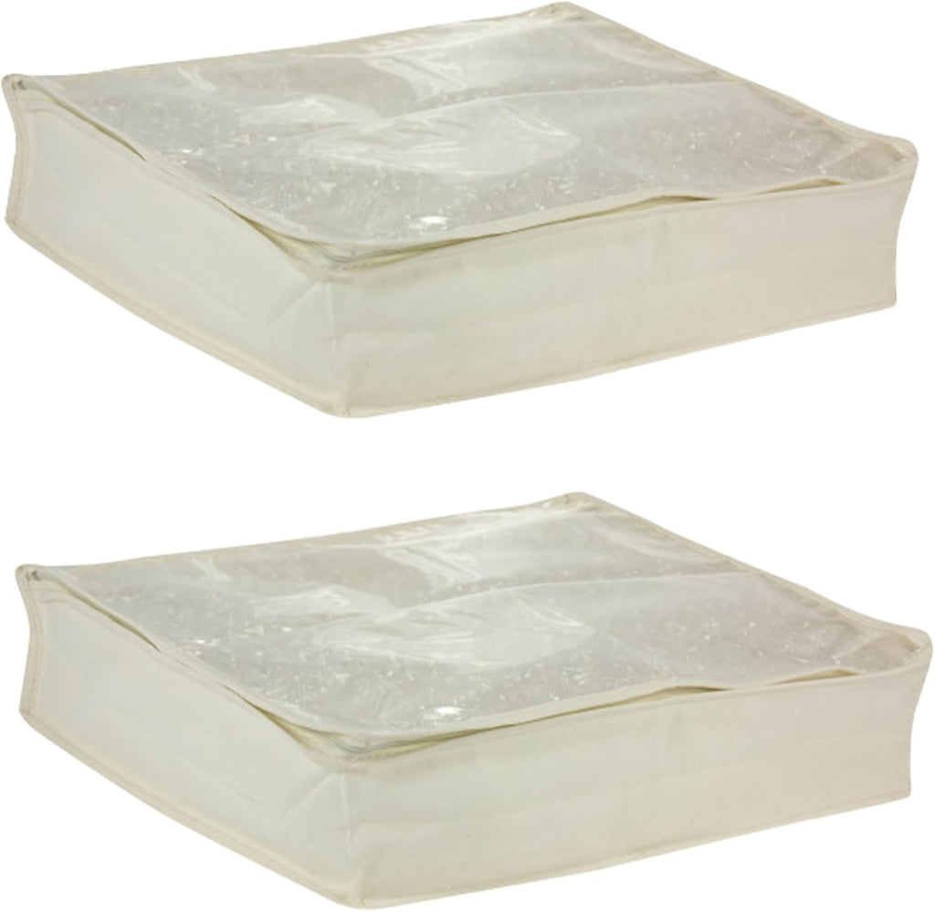 Household Essentials Canvas Sweater Storage Bags 2 Pack, Breathable Under Bed & Closet Organizer with Clear Window & Zipper, Soft-Sided Storage for Sweaters, Blankets & Linens