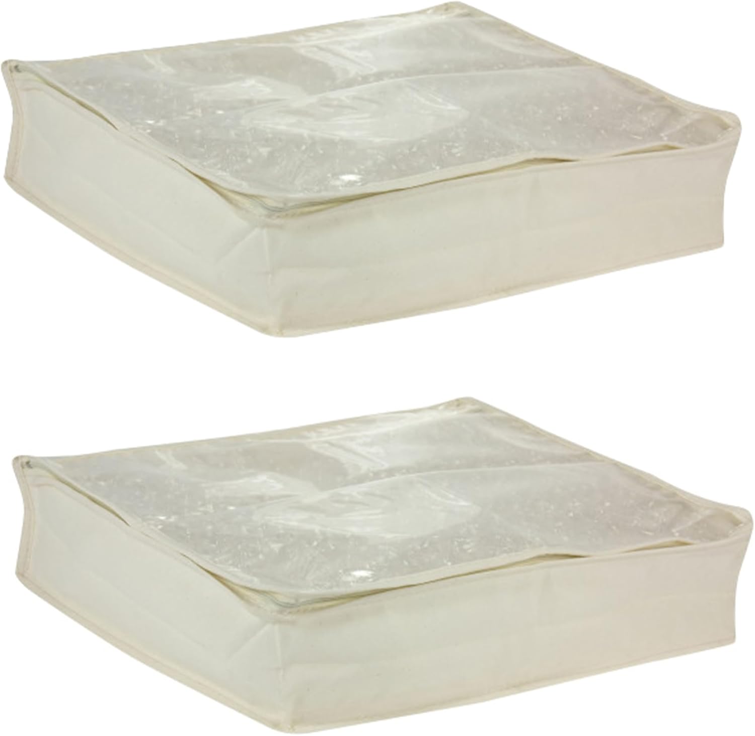 Household Essentials Canvas Sweater Storage Bags 2 Pack, Breathable Under Bed & Closet Organizer with Clear Window & Zipper, Soft-Sided Storage for Sweaters, Blankets & Linens