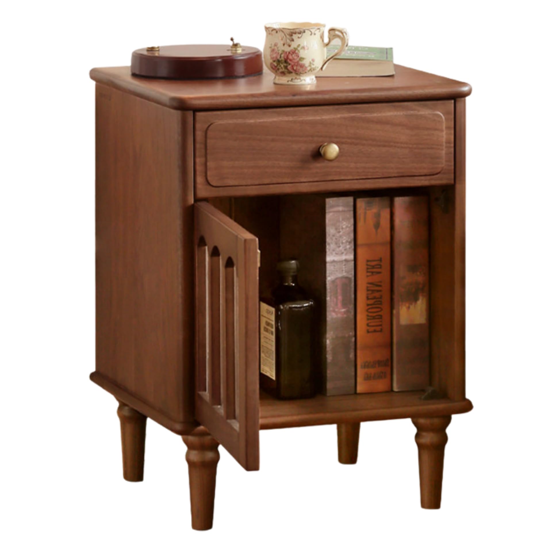 GVAwood Black Walnut, Poplar Solid Wood American Retro Nightstand 16.5x15.7x22.8 inch / 42x40x58cm / Dark Walnut Color/Poplar Solid Wood Left-Hand Door Nightstand