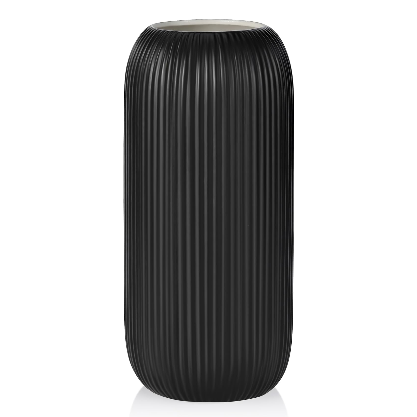 Ceramic Vase for Flowers – Modern Small Ribbed Textured Flower Vase for Home Decor, Pampas Grass, Decorative, Farmhouse, Coffee Table, Kitchen Centerpieces, Bookshelf and Home Living (White)