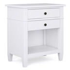 SIMPLIHOME Carlton Bedside Table - 24 inch Wide Solid Wood Nightstand Table in Rustic Natural Aged Brown, Transitional Bedroom Side or End Table with 2 Drawers, Open Storage Shelf and Bronze Hardware