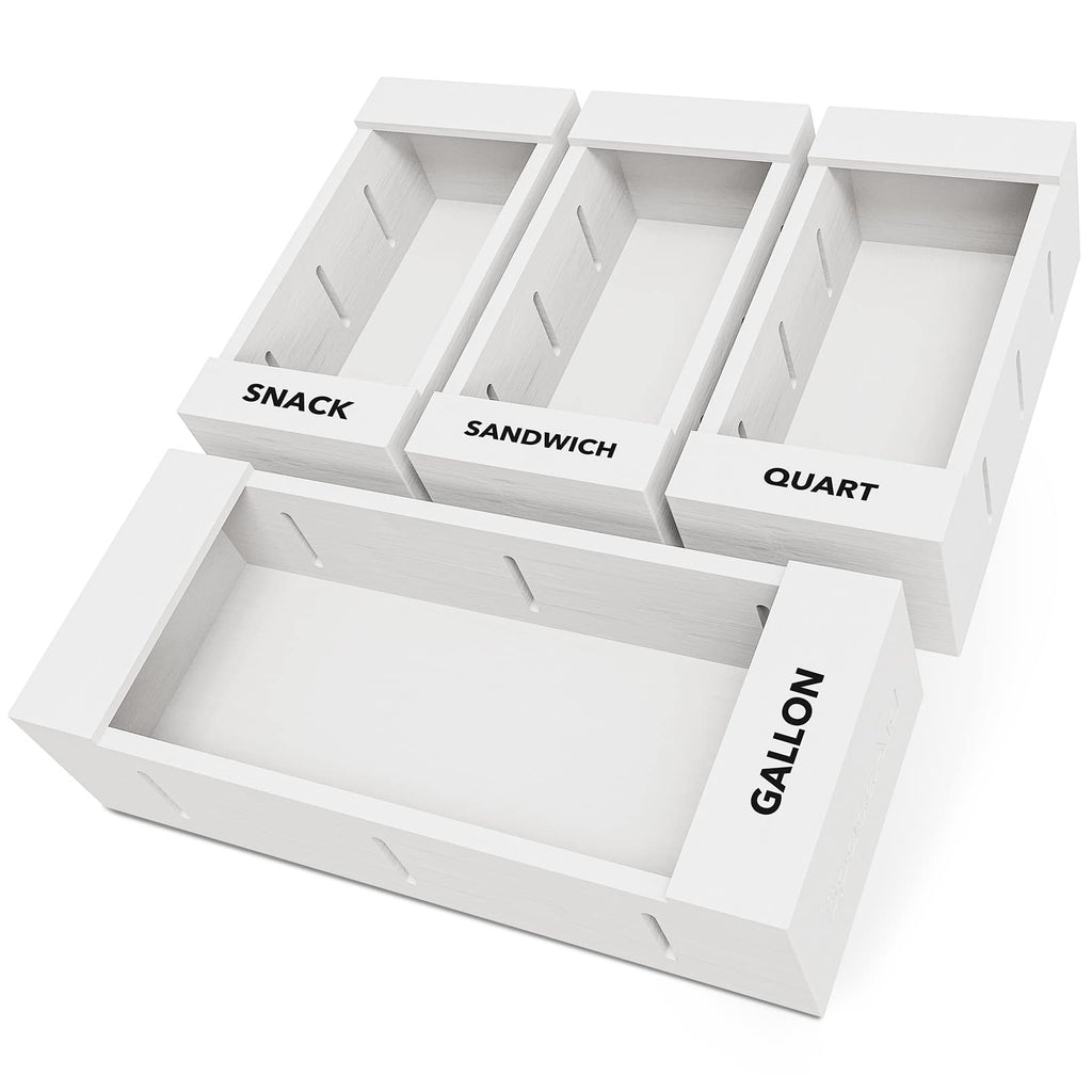 SpaceAid Bag Storage Organizer for Kitchen Drawer, Bamboo Organizer, Compatible with Gallon, Quart, Sandwich and Snack Variety Size Bag (4 Pack)