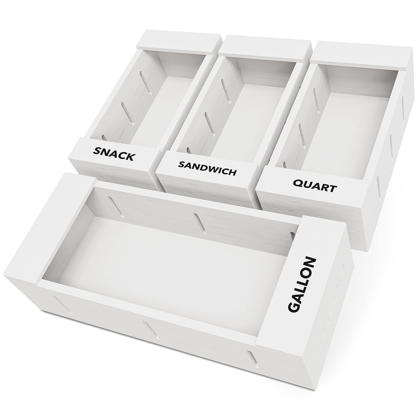 SpaceAid Bag Storage Organizer for Kitchen Drawer, Bamboo Organizer, Compatible with Gallon, Quart, Sandwich and Snack Variety Size Bag (4 Pack)