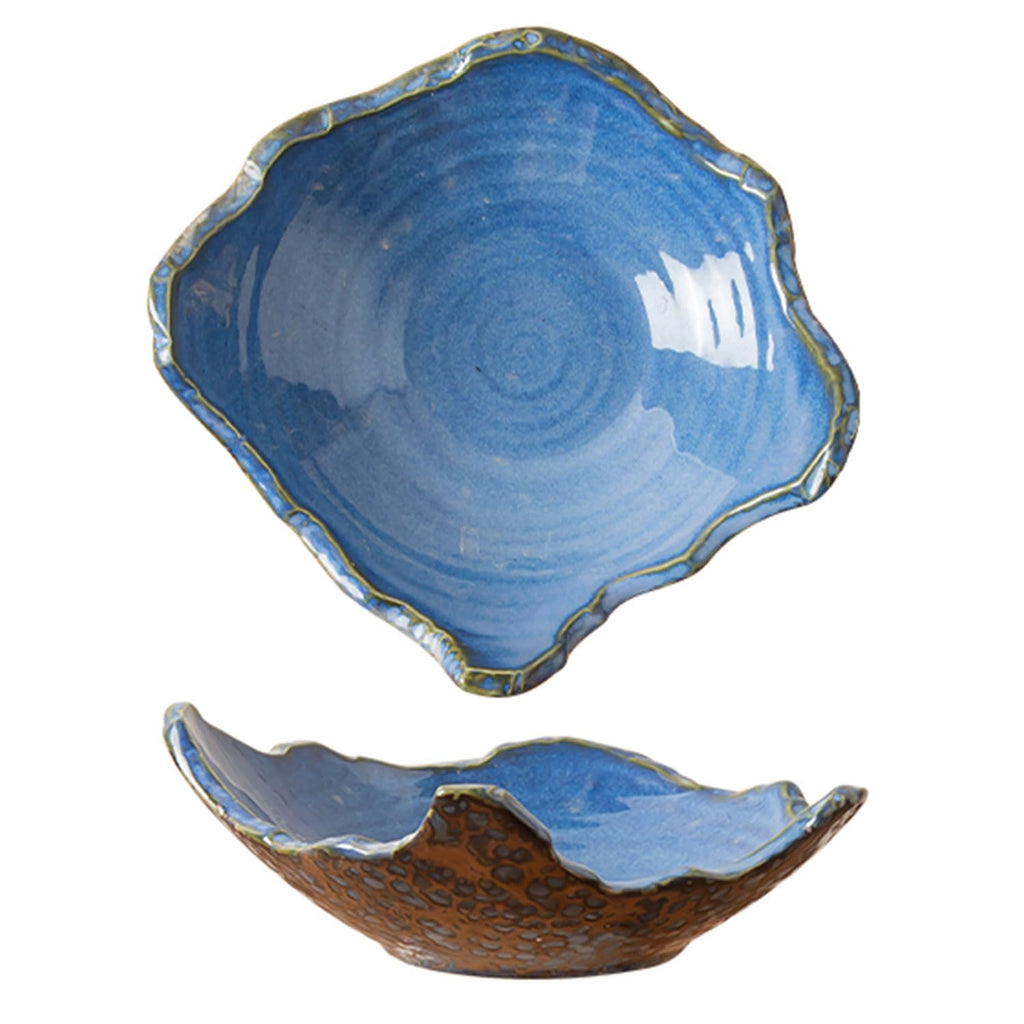 8" Small Ceramic Decorative Bowl 1 Pice – Irregular Rim Reactive Glaze Candy Bowl, Berry Bowl, Entryway Catchall, Japanese Style Fruit Dish for Tabletop or Home Decor (Blue)