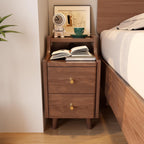 Narrow Nightstand with 2 Drawers,Walnut Nightstand,Bedside Table,Solid Wood Modern Bedside Table for Bedroom,Study,Toilet