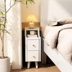 Narrow Nightstand with 2 Drawers,Walnut Nightstand,Bedside Table,Solid Wood Modern Bedside Table for Bedroom,Study,Toilet