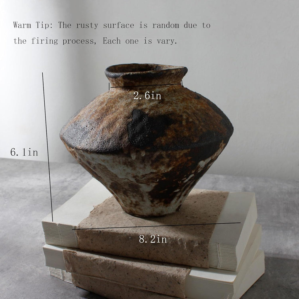 Rusty Ceramic Vase, Wabi Sabi Decorative Pottery Flower Vase for Centerpieces, Table, Living Room, Bedroom, Bathroom, Retro Country Farmhouse Decor